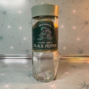 Vintage McCormick Coarse Black Pepper Jar Green Label and Lid Glass Spice Bottle